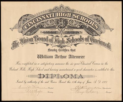 Image of Walnut Hills High School Diploma