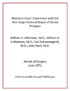 Image for Altemeier article Nineteen Years' Experience with the One State Perineal Repair of Rectal Prolapse