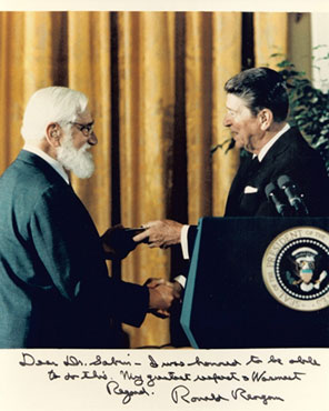 Sabin presented the Presidential Medal of Freedom by Ronald Reagan