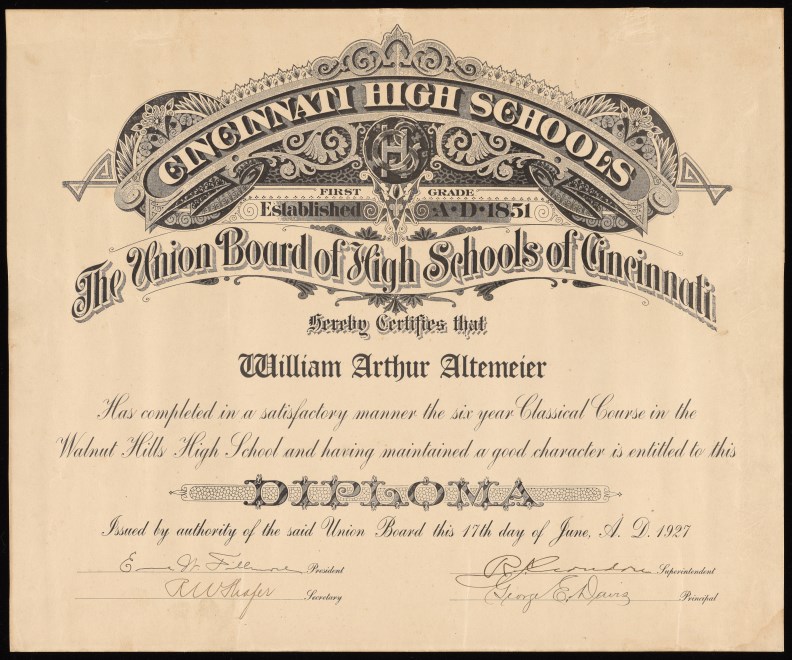 Image of Walnut Hills High School Diploma