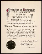 Ohio State Medical Association Certificate of Distinction for 50 Years of Practice in Medicine