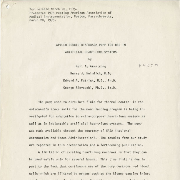 HARP Apollo Diaphram Pump Presentation Abstract, 1975