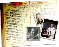 Aviators Flight Log Book, Neil Armstrong, USNR, 1949 and personal photos from the UC Neil Armstrong Commemorative Archives Collection. Astronaut photo courtesy of NASA