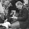 Armstrong creates a paper airplane. Image credit: Ralph Spitzen (Eng '74, MBA '76))