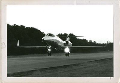 Learjet Longhorn 28 takes off from “First Flight” strip near Kill Devil Hills, N.C.