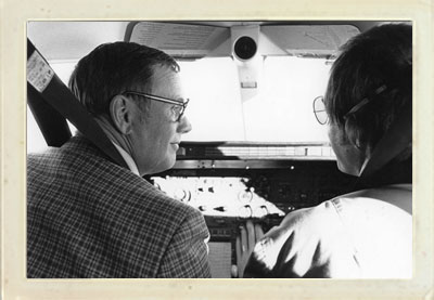 Neil Armstrongs with his copilot, Peter Reynolds. February 1979.