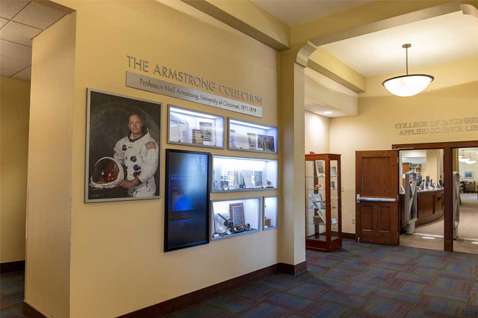 The Armstrong Collection Exhibit located at the CEAS Library in Baldwin Hall on UC Campus