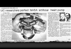 UC News Record April,1975 article, &amp;ldquo;UC researchers perfect NASA artificial heart pump&amp;rdquo;. In the UC Neil Armstrong Commemorative Archives Collection