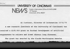 Press release announcing Institute of Engineering and Medicine received grant. October 31, 1975