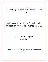 Image for Altemeier article Clinical Experiences in the Treatment of Tetanus