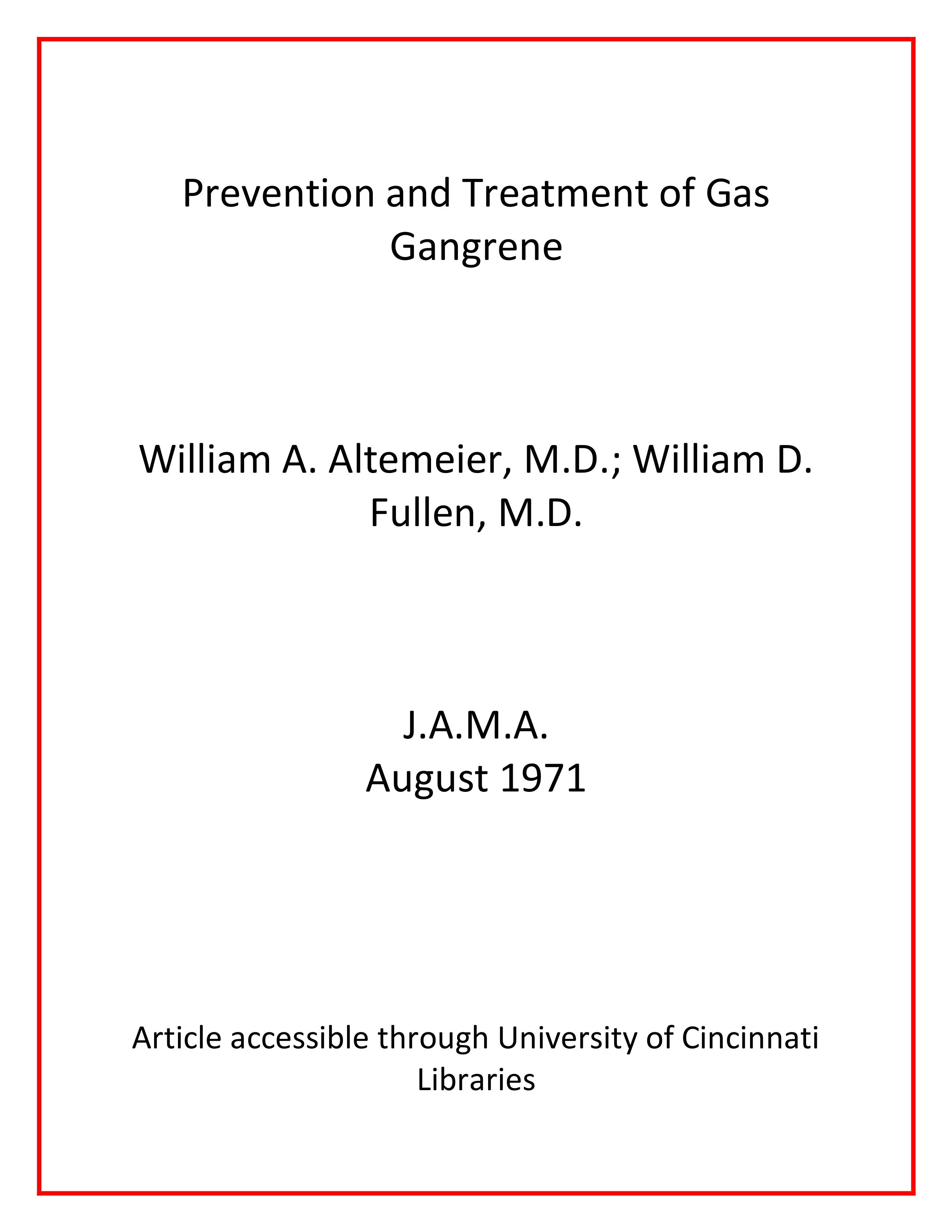 Image for Altemeier article Prevention and Treatment of Gas Gangrene