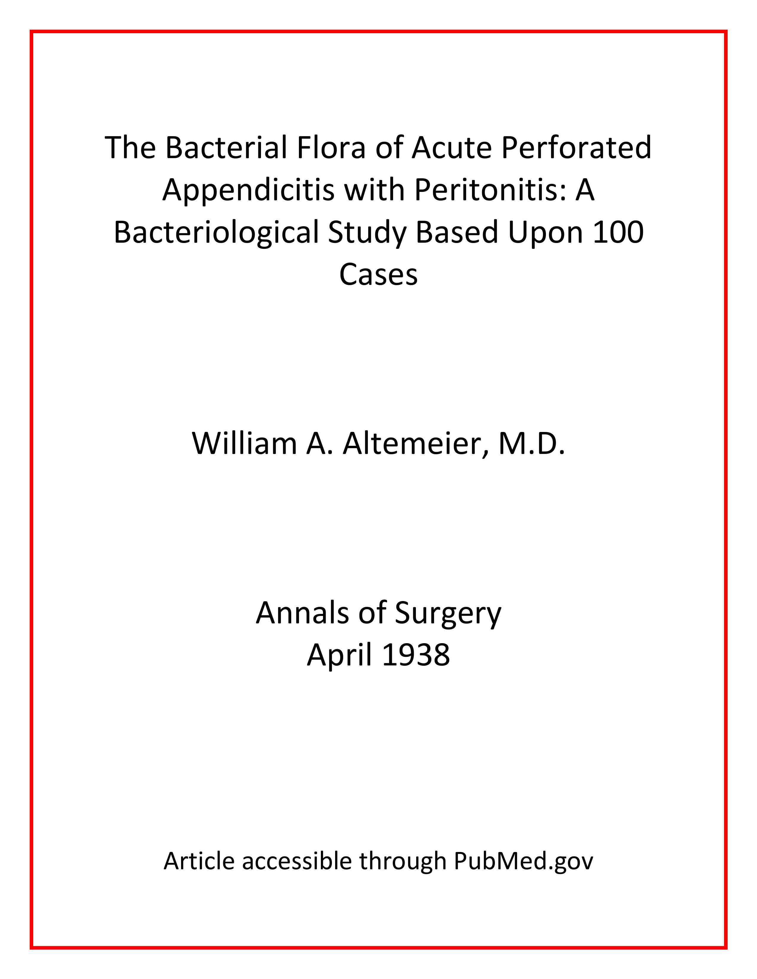 Image link to article The Bacterial Flora of Acute Perforated Appendicitis with Peritonitis